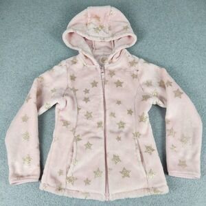 Wonder‎ Nation Hoodie Girls S 6-6X Pink Frost Gold Glitter Star Faux Fur Winter